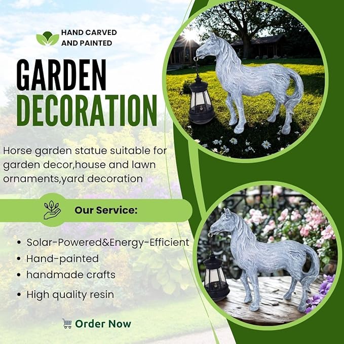 Horse Garden Statue with Solar Lantern,Garden Outdoor Horse Figurines Decor for Farmhouse Patio Yard Lawn Home Gifts for Mom Grandma Wome Housewarming Christmas Birthday
