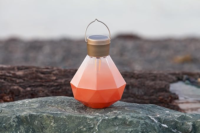 Allsop Gem Light - Outdoor Solar LED Latern - Hand Blown Glass - Waterproof with Easy Hang Frame (Coral)