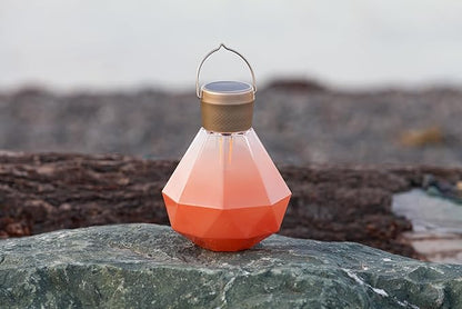 Allsop Gem Light - Outdoor Solar LED Latern - Hand Blown Glass - Waterproof with Easy Hang Frame (Coral)