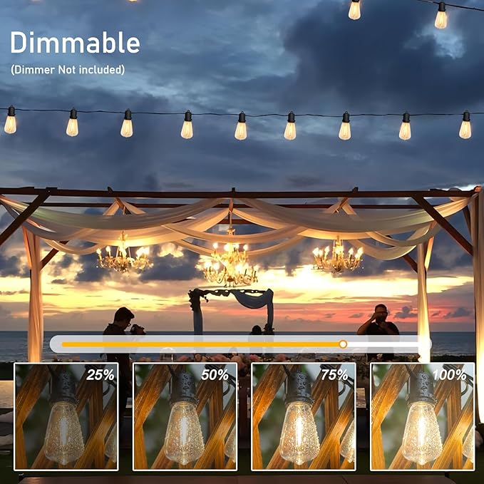 100FT Outdoor String Lights,ST38 Vintage Edison LED Patio Lights Waterproof with 52 Plastic Bulbs(2 | Lumora