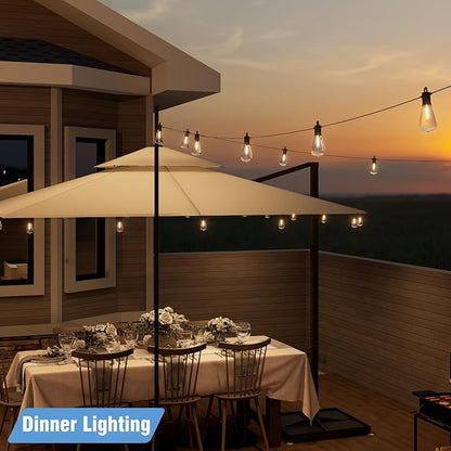 LED Outdoor String Lights 50FT, Waterproof Patio Lights with 27 (25+2 Spare ST38 Shatterproof Replaceable Bulbs), Connectable Dimmable Outside Hanging Light for Porch Garden Deck Bistro Backyard