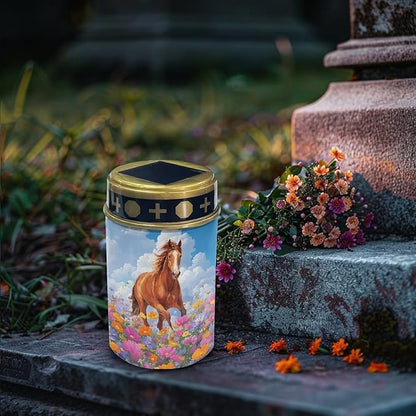 ZOUTAIRONG Solar Light for Cemetery Grave Garden Lights Flower Horse Pattern Solar Powered Pathway Lights Outdoor Cemetery Lamp-6 Pack
