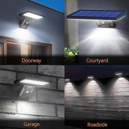 Solar Wall Light Outdoor, 3-Mode Lighting Wall Light, 2000Lm IP65 Waterproof Type 2 Optical Lens 104 LED with Fast Respond 120° PIR Motion Sensor for Building Exterior, Garden, Pathway