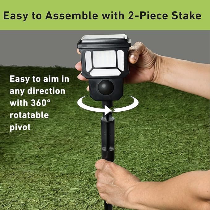 Good Earth Lighting Solar LED Landscape Security or Strobe Path Light in Matte Black, Motion Sensor with Auto Off, 200 Lumens, 5000K Color Temperature, IP65 Rated