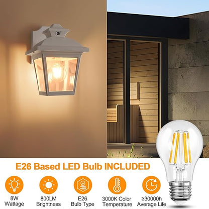FUDESY Dusk to Dawn Outdoor Wall Lantern, Exterior Sensor Porch Light Wall Mount with LED Bulb, Waterproof Anti-Rust Wall Sconce Lighting , White Outside Light Fixtures for Hose, Front Door, Garage
