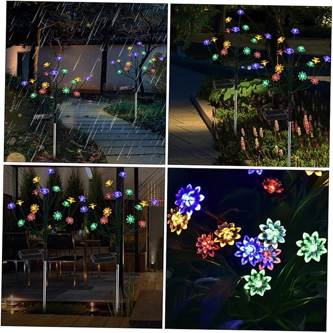 balacoo 2pcs Lotus Tree Branches Lights Solar Pathway Garden Decor High Brightness Rainproof Energy Saving