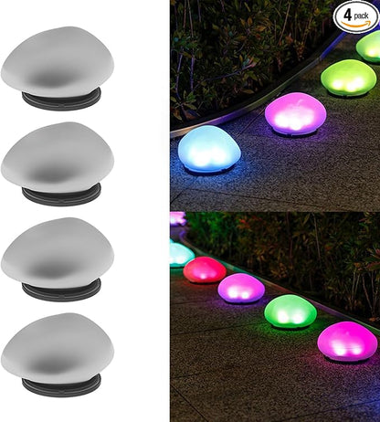 2026 Solar Pebble Lights Outdoor, Solar Pebbles, Outdoor Waterproof Landscape Night Lights for Garden Paths, Stairs, Lawns, Patios, Yard Party Decorations (4, Color Light)