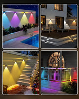 Solar Fence Lights Outdoor, 8 Pack 12 Mode RGB Color Changing & Warm/Cool White, Waterproof IP65 3-LED Dusk to Dawn | Lumora