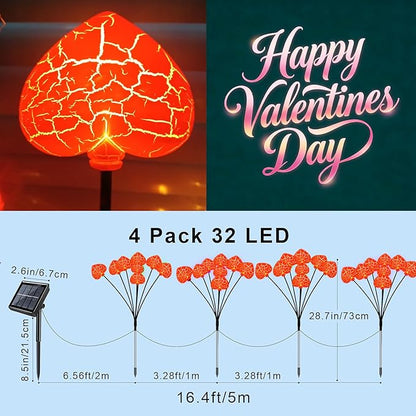 KerKoor Solar Garden Lights Mothers Day Decorations Lights Outdoor Waterproof 4 Pack 32 LED Pink Heart 8 Modes Gifts for Mom Mother Women Party Yard Path Wedding Valentines Mother‘s Day Decor (Pink)
