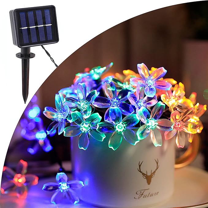 Solar String Lights Outdoor Lights LED Waterproof Sakura Tree Flower Shape 8 Functions Peach Lantern Christmas Garden Decoration Lights