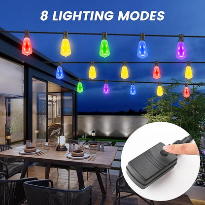 60FT Dimmable RGB Color-Changing Outdoor String Lights, 30 Shatterproof Bulbs Patio Lights with Remote Control, Perfect for Yard, Gazebo, Party, Wedding Decoration