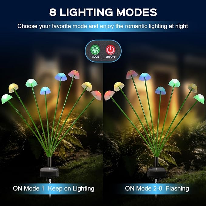 2 Pack Solar Garden Lights Outdoor, Colorful LED Waterproof Solar Powered Mushroom Flowers Landscape Lights for Outside Yard, Patio, Pathway Decorative, Décor, Gifts, Two Lighting Modes