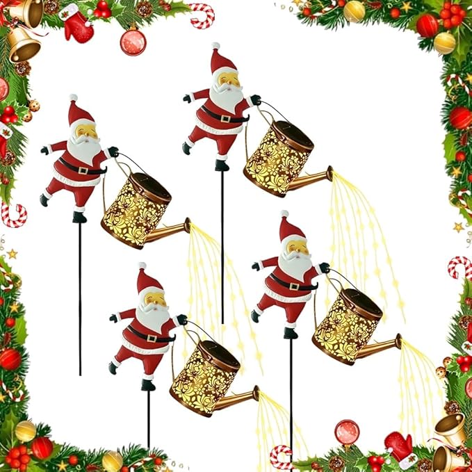 Christmas Santa Solar Kettle Lights Garden Lawn Decorative Lights, Santa Kettle Ground Lamp Solar LED Night Light Outdoor Garden Decor for Pathway Yard Patio(4PCS Warm Light)