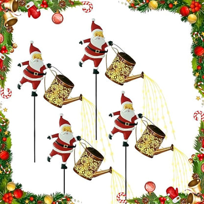 Christmas Santa Solar Kettle Lights Garden Lawn Decorative Lights, Santa Kettle Ground Lamp Solar LED Night Light Outdoor Garden Decor for Pathway Yard Patio(4PCS Warm Light)