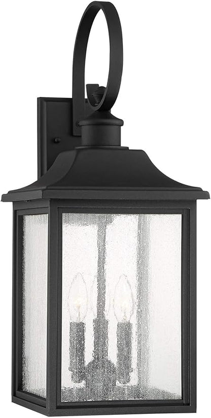 John Timberland Moray Bay Industrial Outdoor Wall Light Fixture Black Metal 24" Clear Seedy Glass Lantern Scroll Arm for Exterior House Porch Patio Outside Deck Garage Front Door Garden Home