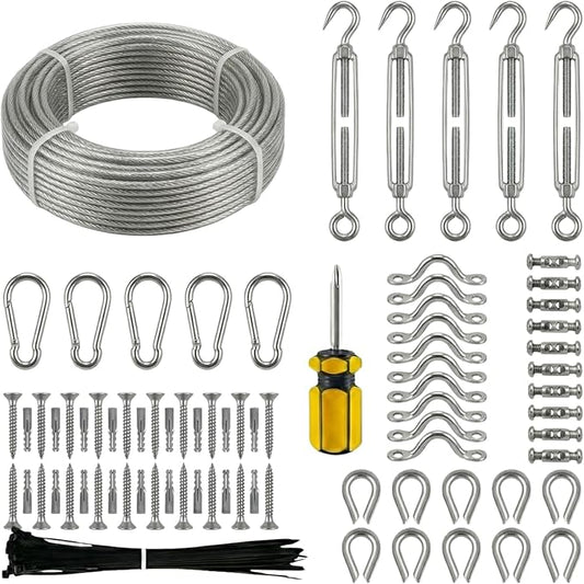 165FT Outdoor String Light Hanging Kit, Heavy Duty 1/16" Vinyl-Coated 304 Stainless Steel Cable, Globe Light Suspension System, Anti-Sag Guide Wire Rope with Turnbuckle Patio, Garden & Deck