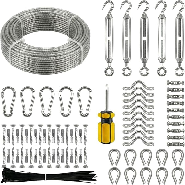165FT Outdoor String Light Hanging Kit, Heavy Duty 1/16" Vinyl-Coated 304 Stainless Steel Cable, Globe Light | Lumora