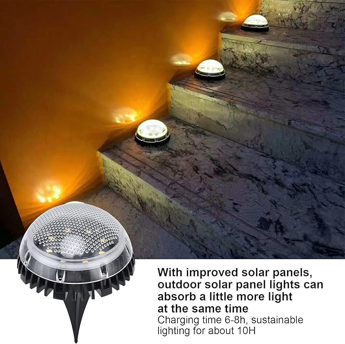 4 Pack Solar with 8 LED Outdoor Ground Lights for Pathway, Lawn & Backyard - and Solar Powered Lighting (White | Lumora