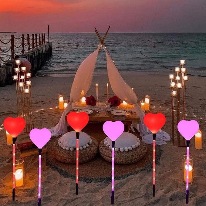 6 Pack Solar Red Heart Stake Lights for Valentines Day Decor, Outdoor Waterproof Heart Shaped Solar Light for Garden Pathway Light Cemetery Grave Porch Walkway Valentine's Theme Decorations
