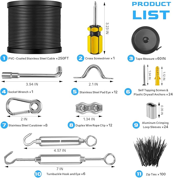 NEREUS String Light Hanging Kit with 250 Ft Vinyl Coated 304 Stainless Steel Cable, String Light Suspension Kit | Lumora