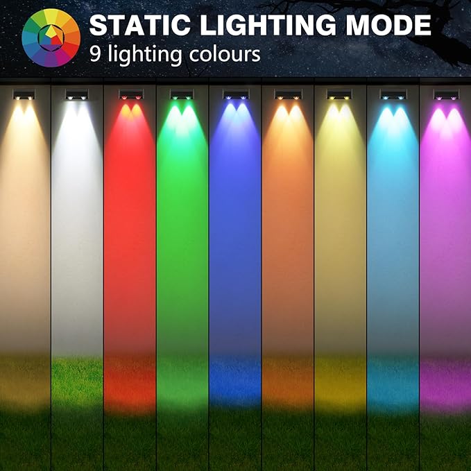 Solar Fence Lights 9-Color&11 Modes Solar Wall Lights Outdoor Waterproof RGB Solar Light Outdoor for Backyard,Step Railing,Pathway,Patio,Garden,Fence,Wall 8Pack