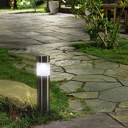 Solar Garden Lights Outdoor Solar Powered Landscape Path Light Stainless Steel Bollard Decorative Lighting Waterproof Solar Stake Light for Garden Lawn Patio Yard Path Walkway,White,4 Pack
