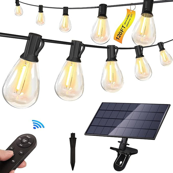Stright Solar String Light for Outside 120FT with with USB Charging & Remote, Weatherproof Shatterproof LED S14 | Lumora