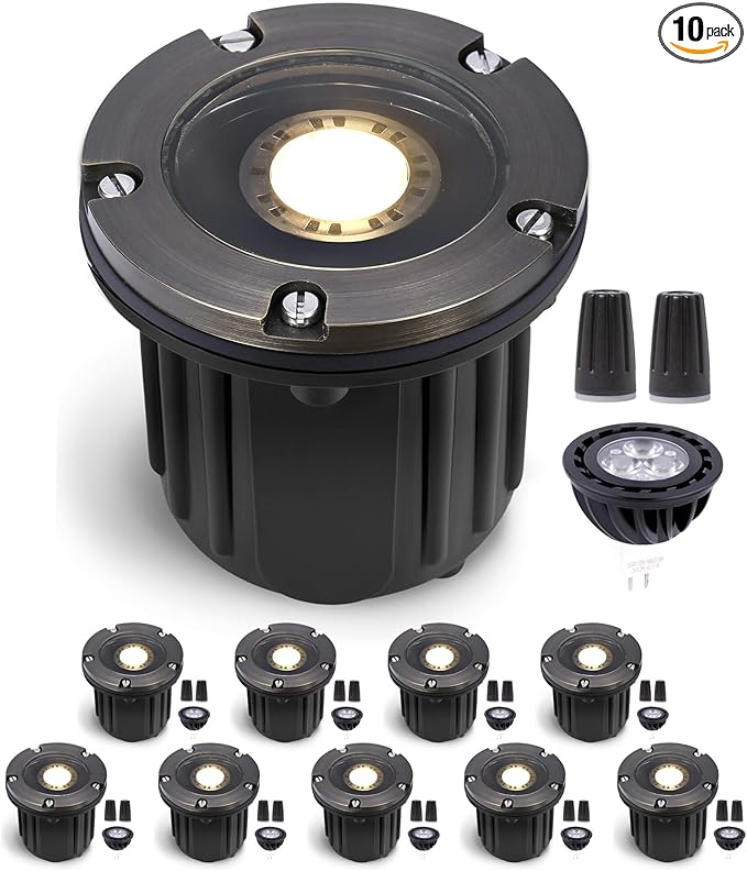 Gardenreet LED Well Lights Low Voltage - Brass In-Ground 12V Electric Lighting, Ip65 - Outdoor Path Light | Lumora