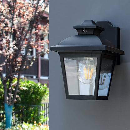 FUDESY Dusk to Dawn Outdoor Wall Lantern, Exterior Sensor Porch Light Wall Mount with LED Bulb, Waterproof Anti-Rust Wall Sconce Lighting , Black Outside Light Fixtures for Hose, Front Door, Garage