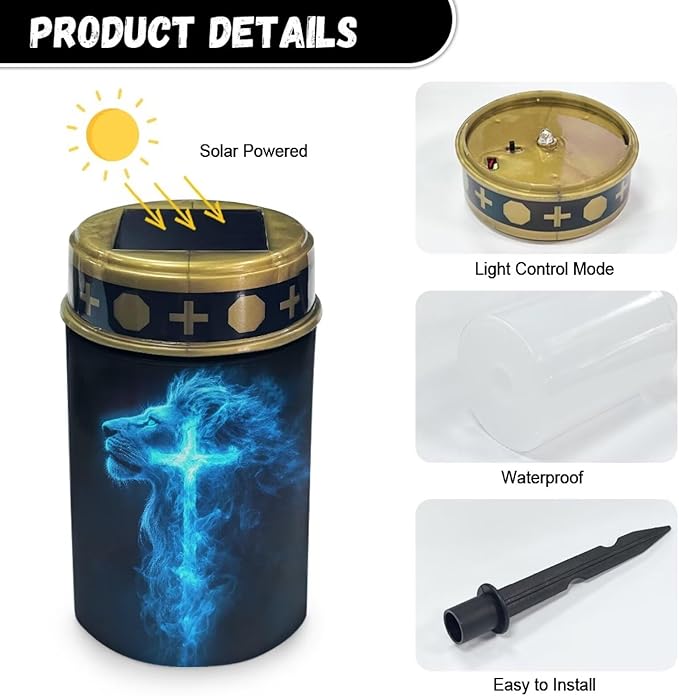 Solar Cemetery Grave Decorations Lion Cross Garden Solar Lights Landscape Lighting Patio Accessories Memorial Lights Decorate Lawn, Fence, Backyard