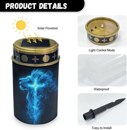 Solar Cemetery Grave Decorations Lion Cross Garden Solar Lights Landscape Lighting Patio Accessories Memorial Lights Decorate Lawn, Fence, Backyard