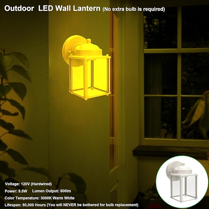 LIT-PaTH Outdoor LED Wall Lantern, Wall Sconce Porch Lighting Fixture, 3000K Warm White, 9.5W 800 Lumen, Aluminum | Lumora