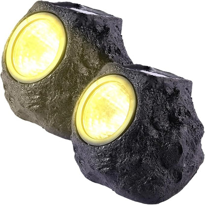 Solar Rock Lights for Outside 2PCS Waterproof Realistic Stone Solar Spotlight with LED Warming Lighting Solar Ground Lights for Pathway Walkway Yard Garden Decorations, Solar Rocks, Style 1