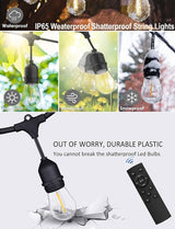 100FT Outdoor String Lights with Remote Control Patio Lights Waterproof Commercial Grade, 30+2 Replaceable Dimmable | Lumora