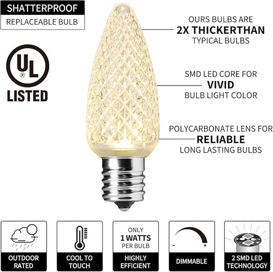 Brightown C9 Christmas String Lights Outdoor 50 Feet Led Christmas Lights, 50+1(Spare) Strawberry Bulbs Connectable UL Certified for Indoor Outdoor Roofline Patio Holiday Party Backyard Xmas Decor