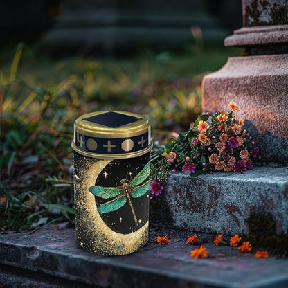 Outdoor Solar Garden Lights,Moon and Green Butterfly Waterproof Solar Outdoor Lights,Solar Stake Lights for Cemetery Grave Garden Patio Yard Lawn Decoration
