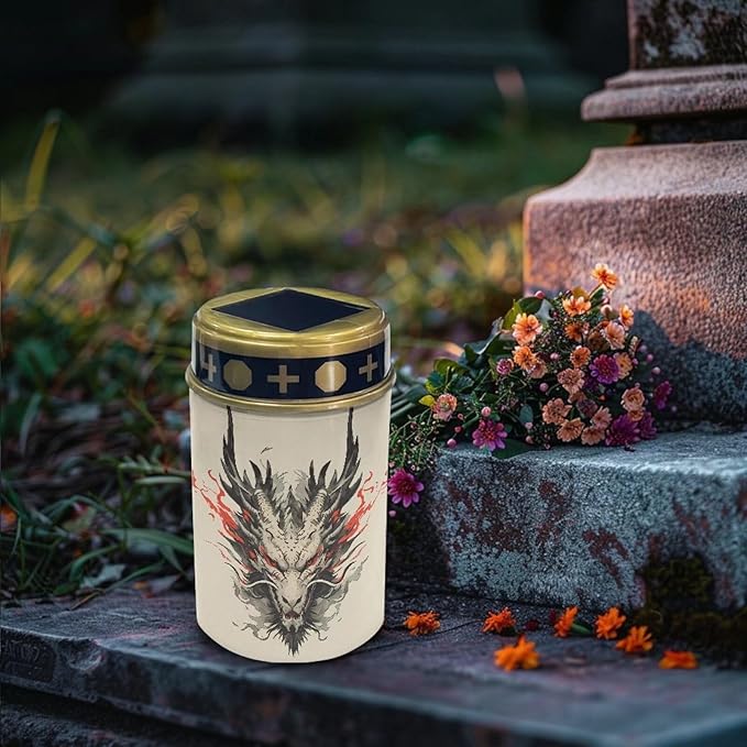 Dragon Print Solar Garden Lights Solar Cemetery Solar Lights Outdoor Solar Garden Stake Lights for Cemetery Grave Yard Patio Decoration Memorial Gifts