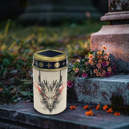 Dragon Print Solar Garden Lights Solar Cemetery Solar Lights Outdoor Solar Garden Stake Lights for Cemetery Grave Yard Patio Decoration Memorial Gifts