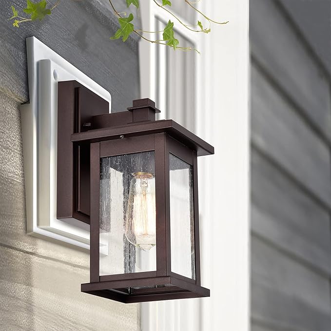 MICSIU 2 Pack Oil Rubbed Bronze Outdoor Light Fixtures, 12 Inch Exterior Wall Lighting with Clear Seedy Glass Shades, Waterproof Outside Light Fixtures for House, Porch, Entryway, Patio, Garage