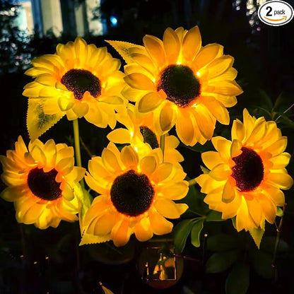 DUODEAN Solar Sunflower Light, 2-Pack Waterproof Outdoor Lights with Large Sunflowers, Solar-Powered Garden Stake Lights for Pathway, Patio, Law, Yard, and Cemetery Decoration