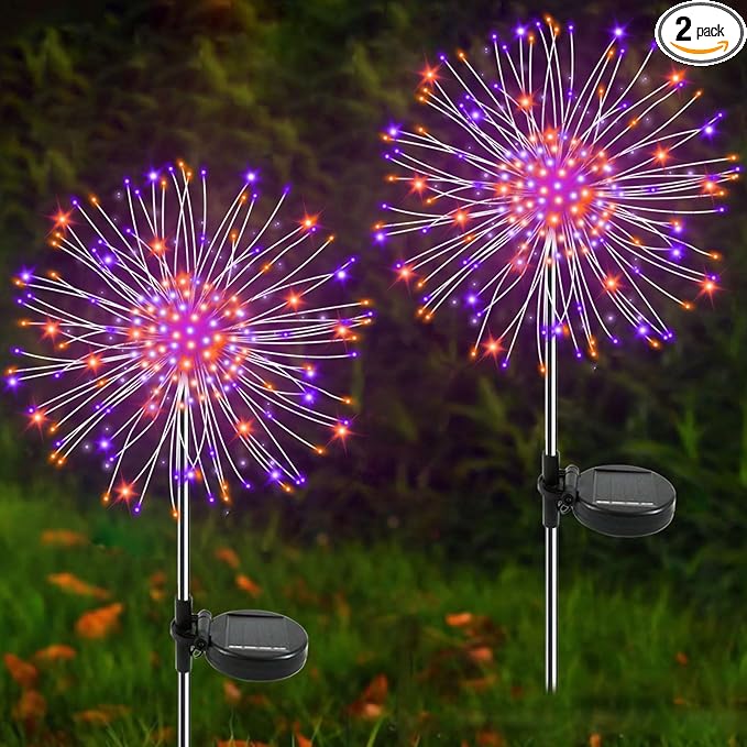 Solar Garden Lights Outdoor, 2 Pack 120 LED Twinkling Firework Lights Decorative with 2 Modes, Outdoor Waterproof | Lumora