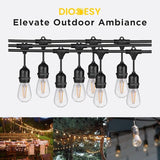 Diodesy- 24Ft Outdoor String Lights with S14 LED Shatterproof Edison Bulb & 7 Hanging Socket Commercial Grade E26 | Lumora