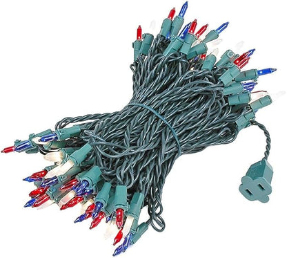 Novelty Lights 50 Feet 100 Bulbs Traditional Incandescent Mini Lights, Red/White/Blue on Green Wire with 6" Spacing, Commercial Grade and UL Listed for Indoor/Outdoor Use, End-to-End Connectable