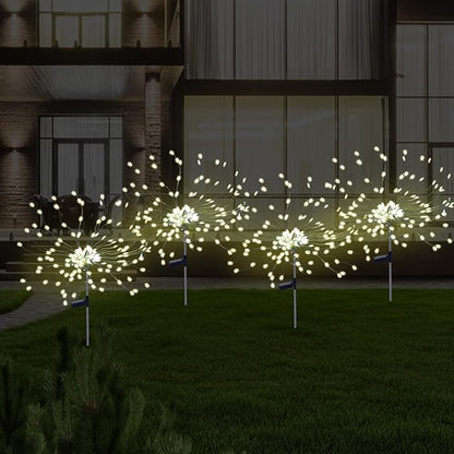 2 Pack Solar Firework Lights Outdoor, 175 LED Garden Lights with 2 Modes, Waterproof DIY Copper Wire Solar Starburst Light for Yard Wedding Patio Halloween Christmas Decor（Warm White）