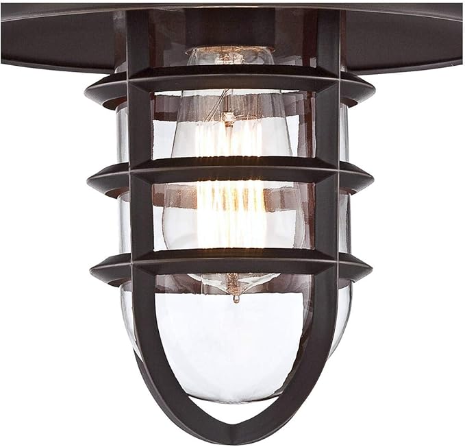 John Timberland Marlowe Rustic Industrial Farmhouse Outdoor Wall Light Fixture Bronze Hooded Cage 13" Clear Glass for Exterior Barn Deck House Porch Yard Patio Outside Garage Front Door Garden