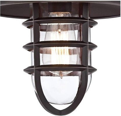 John Timberland Marlowe Rustic Industrial Farmhouse Outdoor Wall Light Fixture Bronze Hooded Cage 13" Clear Glass for Exterior Barn Deck House Porch Yard Patio Outside Garage Front Door Garden