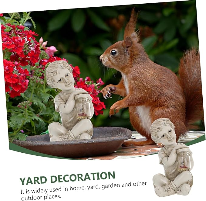 Garden Solar Powered Little Boy Figurines Statue Solar Lights Outdoor Boy Statue | Lumora