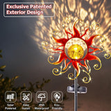 Solar Lights Outdoor Waterproof Red Sun Metal Crackle Glass Stake Decorative for Outside,Yard,Lawn,Patio,Walkway | Lumora