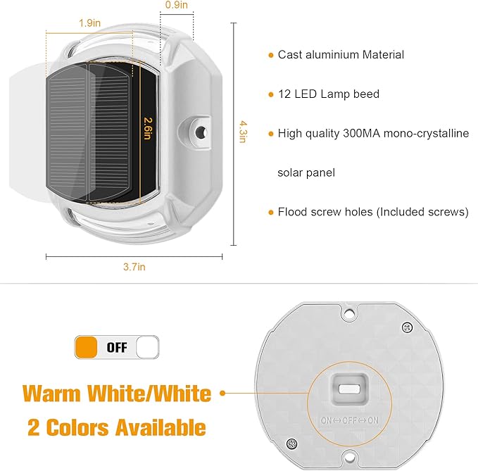 VOLISUN Solar Driveway Lights Dock Deck Lights 12 Pack,2 Colors in 1,Solar Powered Waterproof Outdoor Warning Step | Lumora