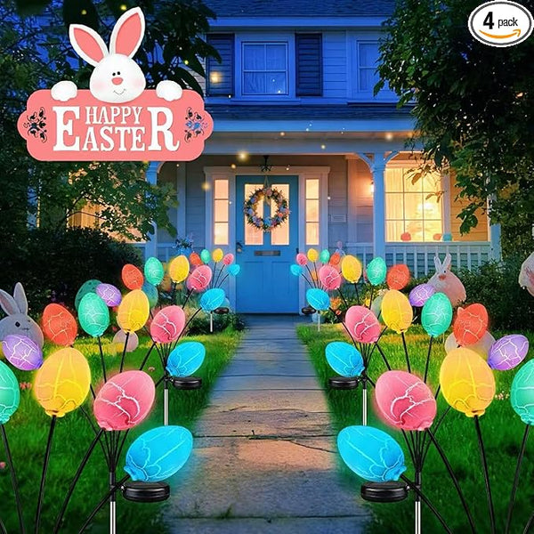 Upgraded 4 Pack Solar Easter Egg Lights Outdoor, Colorful Swaying Firefly Lights with 2 Lighting Modes, Waterproof | Lumora
